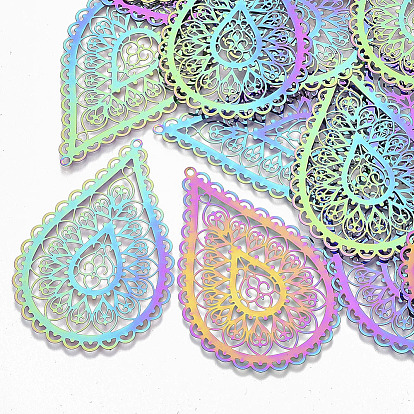 Ионное покрытие (ip) 201 большие филигранные подвески из нержавеющей стали, гравированные металлические украшения, слеза