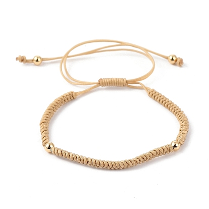 Pulseras moldeadas trenzadas con cordón de nylon ajustable, con cuentas redondas de latón, dorado