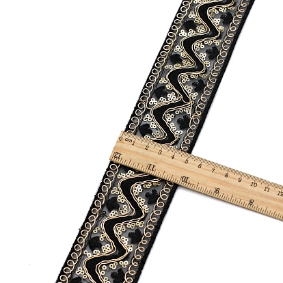 10 Yards Polyester Embroidery Lace Ribbon with Paillette, Garment Accessories