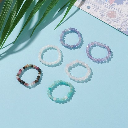 Natural Gemstone Beads Stretch Rings, Faceted, Round