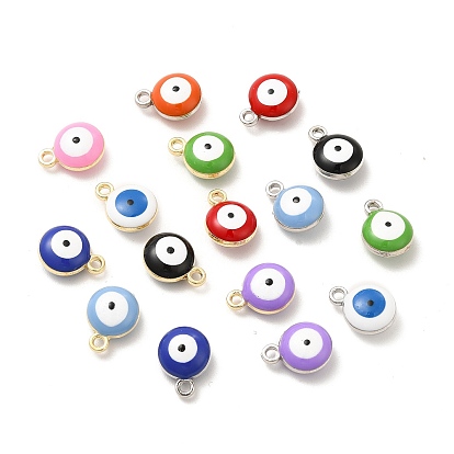 Alloy Enamel Charms, Mixed Color, Flat Round with Evil Eye Charm