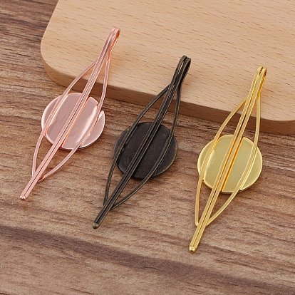 Iron Hair Bobby Pin Findings, with Brass Flat Round Bezel Settings