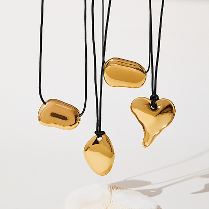 304 Женские ожерелья с подвеской из нержавеющей стали, регулируемые, черного вощеного шнура