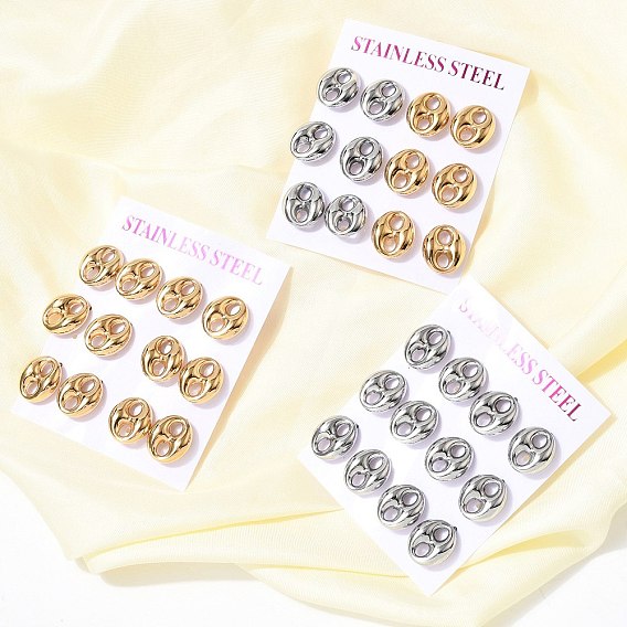 6 пары 304 серьги-гвоздики из нержавеющей стали, овальные