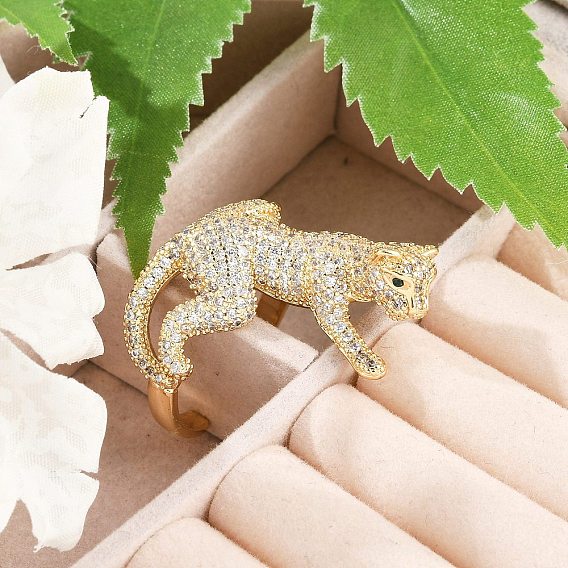 Кольца-манжеты из латуни с микропаве из прозрачного кубического циркония для женщин и мужчин, без кадмия и без свинца, леопард
