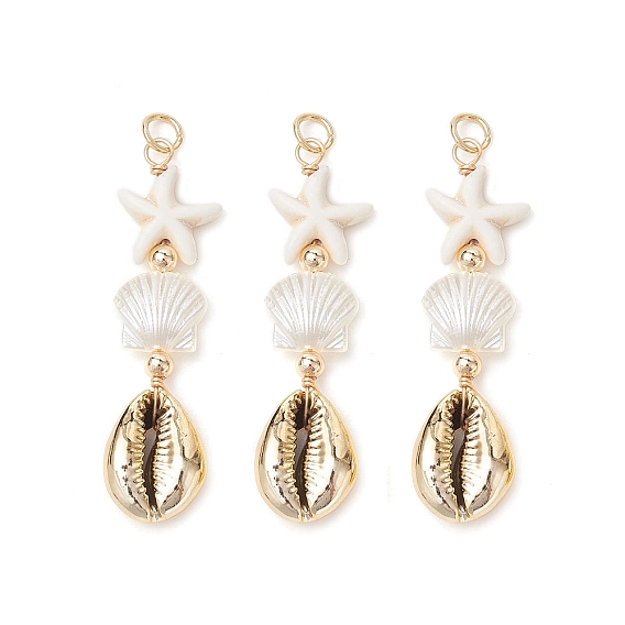 Большие подвески из окрашенной синтетической бирюзы, морской звезды, гальванизированной ракушки и искусственного жемчуга, с 304 кольцами из нержавеющей стали