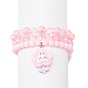 3 pcs 3 bracelets extensibles en perles acryliques de style sertis de breloques de lapin en résine pour enfants