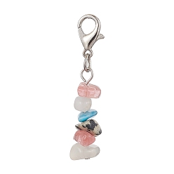 Natural & Synthetic Gemstone Chips Pendant Decoration, Alloy Lobster Claw Clasps for Bag Ornaments