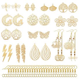 Kits de fabrication de boucles d'oreilles en filigrane bricolage, y compris feuille & papillon & foudre 201 pendentifs & maillons en acier inoxydable, Crochets de boucles d'oreilles en fer