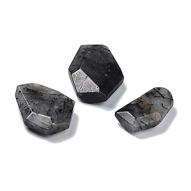 Natural Black Rutilated Quartz Beads, No Hole/Undrilled, Faceted, Nuggets