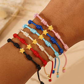 Плетеные браслеты из латунных бусин, регулируемые браслеты из плетеного шнура для женщин, звезда, золотые