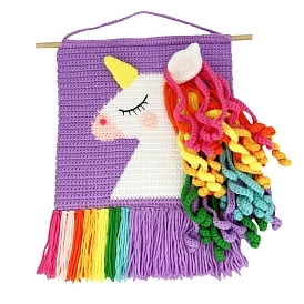 Kit de crochet de arcoíris para decoración de arte de pared diy con patrón de unicornio para principiantes, kit de tejido con instrucciones para niños y adultos