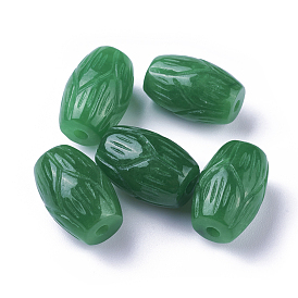 Perles de jade blanc naturel sculpté, teint, colonne, verte
