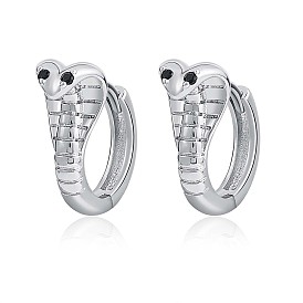 Cubic Zirconia Snake Hinged Hoop Earrings, Platinum Plated Brass Jewelry for Women
