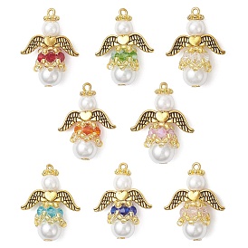 8 шт. 8 цвета перламутровые стеклянные подвески из жемчуга и стекла, угол, с крылом из сплава и железной петлей