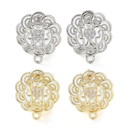 Серьги-пусеты из латуни с микропаве в виде бабочки и кубического циркония, с горизонтальными петлями, без кадмия и без свинца