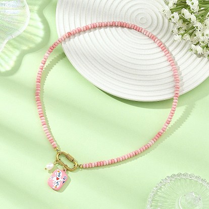 304 Stainless Steel Pendant Dyed Glass Rondelle Beaded Necklaces for Women, Golden