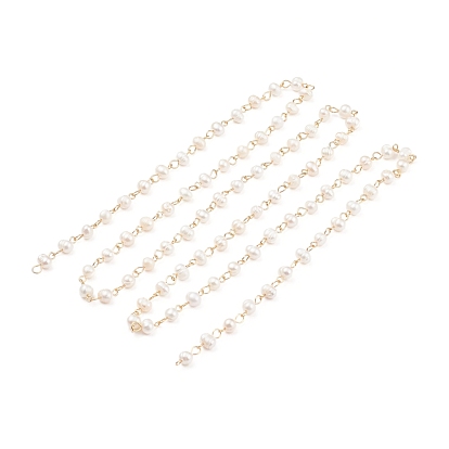 Handmade Natural Freshwater Pearl Beaded Chains, with 304 Stainless Steel Findings, Unwelded