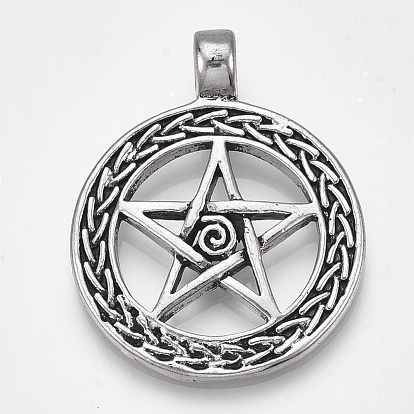 Tibetan Style Alloy Pendants, Wicca Pendants, Ring with Star
