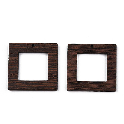 Natural Wenge Wood Pendants, Undyed, Square Frame Charms