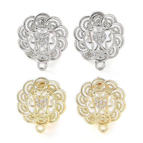 Серьги-пусеты из латуни с микропаве в виде бабочки и кубического циркония, с горизонтальными петлями, без кадмия и без свинца