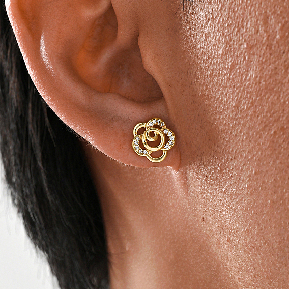 Серьги-гвоздики в виде цветка из латуни, с четким кубического циркония