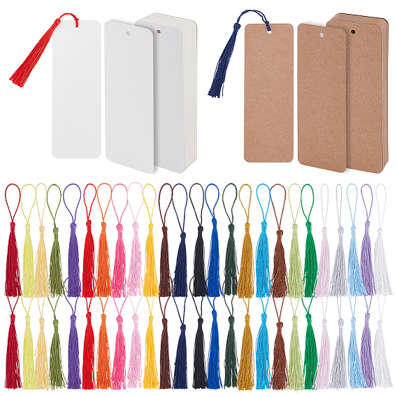 200шт. 2 цвета прямоугольная бумажная закладка, с 200шт. подвесками из полиэстеровой кисточки