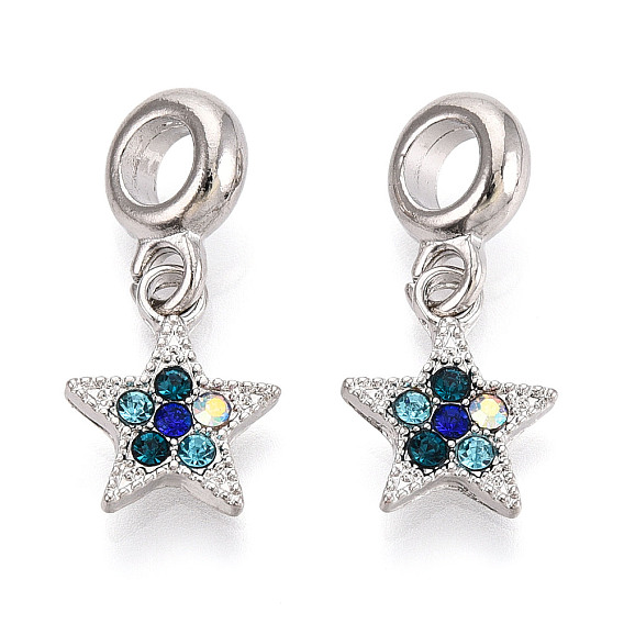 Европейские подвески из сплава с покрытием для стойки, со стразами, Подвески с большими отверстиями, без кадмия, без никеля и без свинца, платина, звезда