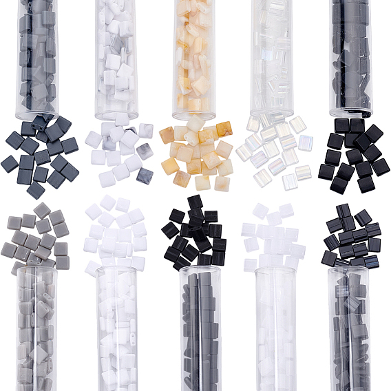 700шт. 10 цвета непрозрачные акриловые подвески-слайды, квадратный, с 10шт. пластиковых контейнеров для шариков