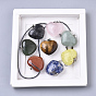 Natural Mixed Stone Pendants, with Platinum Plated Brass Ice Pick Pinch Bails and Wax Cord Necklaces, Heart