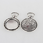 Tibetan Style Alloy Pendant Cabochon Settings, Cadmium Free & Lead Free, Flat Round with Pattern