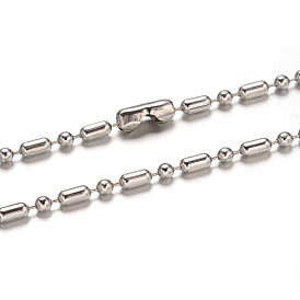 304 Stainless Steel Rice Ball Chain Necklaces, with Connectors, 23.6 inch (60cm)