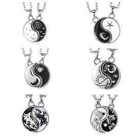 Alliage yin yang amitié split pendentif colliers, colliers couples bff, motif étoile/soleil/lune/renard/dragon
