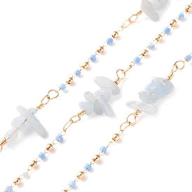 Латунные соединительные цепи ручной работы, с натуральным амазонитовым чипом для изготовления ожерелий и браслетов, долговечный, пайки, с катушкой, золотые