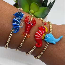 Браслеты из плетеных бусин с бусинами из стекла и латуни с изображением морских животных, Регулируемые плетеные браслеты из нейлоновой нити для женщин и мужчин, золотые