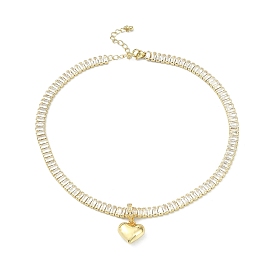 Brass Heart Charm Bracelets, Cubic Zirconia Tennis Bracelets for Women