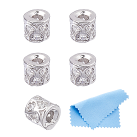 5 шт. 925 Бусины-разделители из стерлингового серебра с микропаве из прозрачного кубического циркония, колонка, 1Замшевая ткань из ПК, квадратная салфетка для полировки серебра