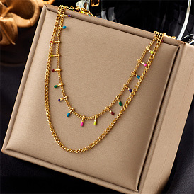 Colorful Enamel Lock Collar Necklace: Fashionable Retro Double-layered Titanium Steel Chain