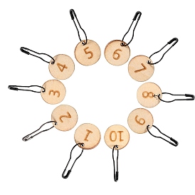 10Numéro de pièces 1~10 Marqueur de point de verrouillage en bois, avec des épingles de sûreté en fer