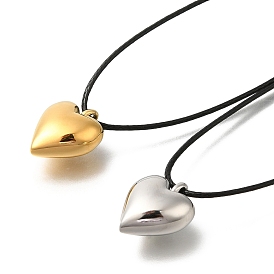 304 женские ожерелья с подвесками в форме сердца из нержавеющей стали, ожерелья из черного вощеного шнура