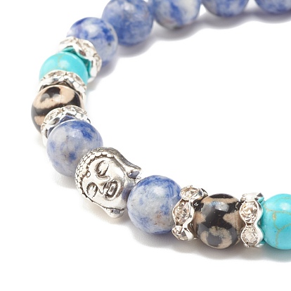 Gemstone & Agate Dzi Stretch Bracelet with Buddha Head, Mala Beads Feng Shui Protection Bracelet for Women