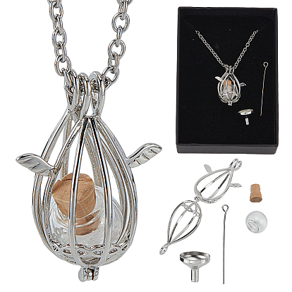 Латунная клетка для бусин каплевидной формы с подвеской в виде крыла из сплава, ожерелья с цепочкой из кабеля, включая воронку, коробка