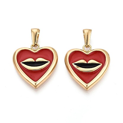 304 подвески из нержавеющей стали и эмали, подвески в виде сердца с рисунком губ, золотые
