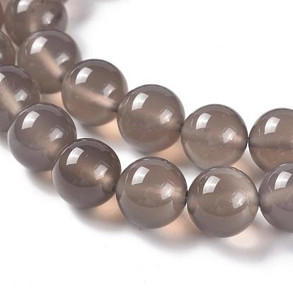 Natural Gray Agate Bead Strands, Round, Grade A