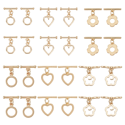 24 шт. 6 стили стойки с латунными застежками-переключателями, без кадмия и без свинца, долговечный, сердце и кольцо и цветок, разнообразные