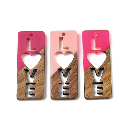 Подвески из смолы и ореха, прямоугольник со словом любовь, подарок на День святого Валентина