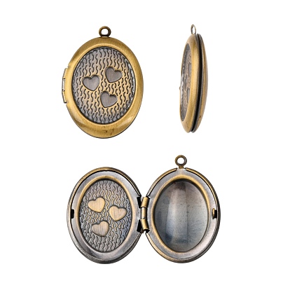 Brass Locket Pendants, Photo Frame Charms for Necklaces, Mixed Shapes and Mixed Color, 22~24x16~20x4~6mm, Hole: 2mm