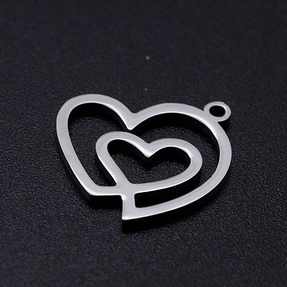 201 Stainless Steel Filigree Charms, Heart with Heart