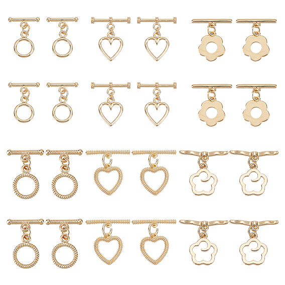 24 шт. 6 стили стойки с латунными застежками-переключателями, без кадмия и без свинца, долговечный, сердце и кольцо и цветок, разнообразные