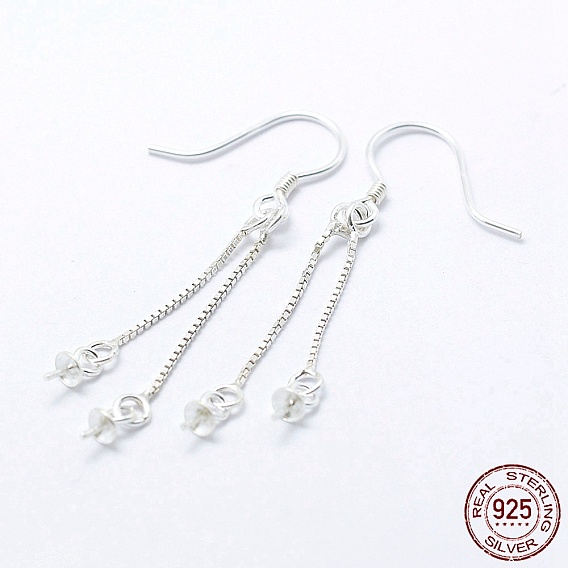 925 Sterling Silver Earring Hooks Findings, with Box Chain & & Cup Pearl Bail Pin